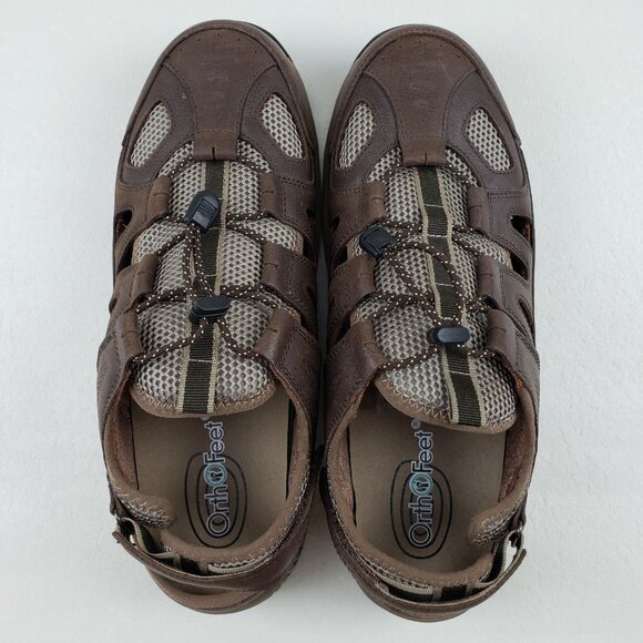 Orthofeet 593 Alpine Leather Sandal Mens 13 EE Wide Brown Orthotic Adjustable - Picture 8 of 12